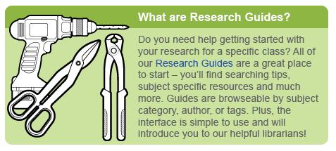 The Research Guides educational block from the library home page.