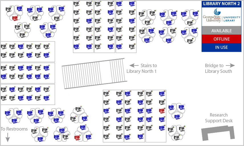 Screenshot of a computer availability map for the Georgia State University Library