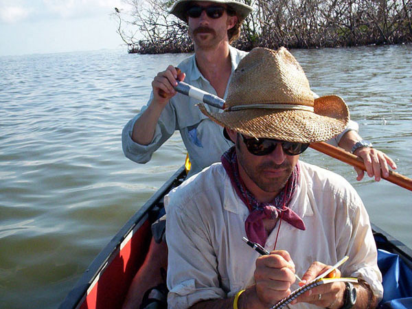 Canoe-based reconnaissance along the Yucatan’s north coast. Dominique Rissolo and Jeffrey Glover (pictured) along with Zachary Hruby explored the north coast of the Peninsula in 2006 searching for Prehispanic and historical sites. Image courtesy of Proyecto Costa Escondida Maritime Maya 2011 Expedition, NOAA-OER. 