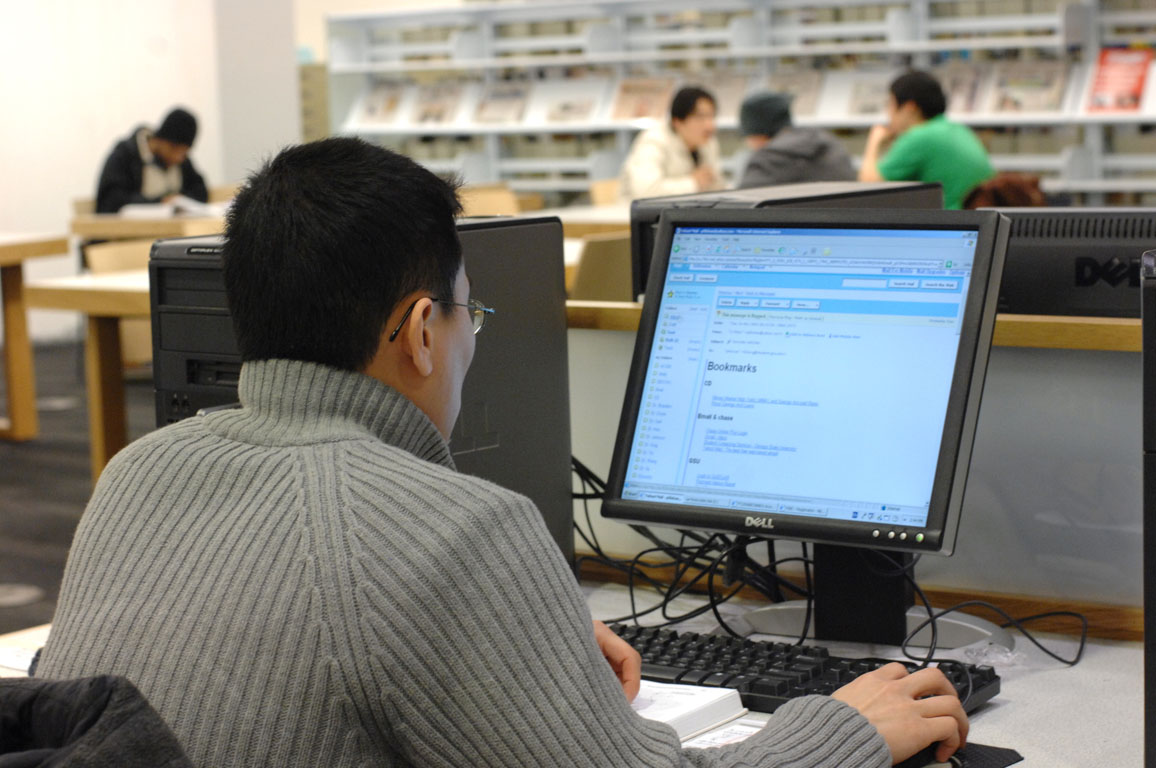 Student Using Computer In Library