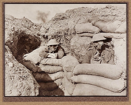 Gas attack. Funk holes in the trenches. From the collections of the Mitchell Library, State Library of New South Wales