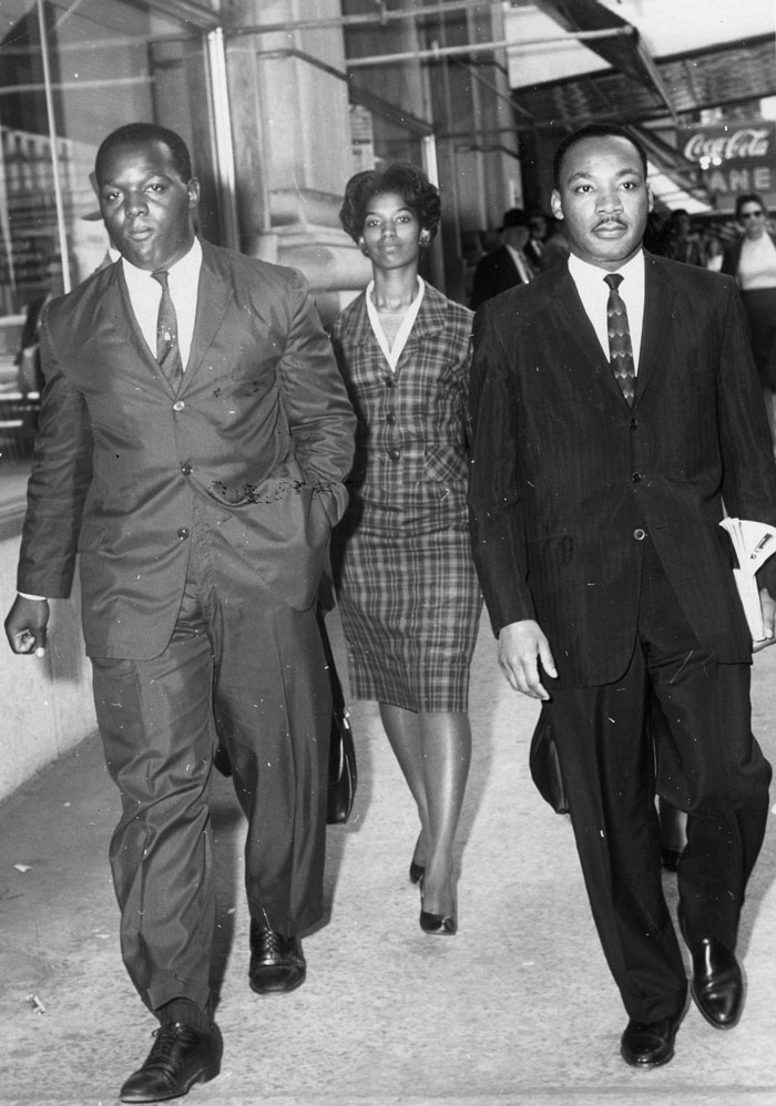 Lonnie King, Marilyn Pryce and Martin Luther King Jr. Behind King is Blondean Orbert-Nelson. These four and others were arrested October 19, 1960, for attempting to be served in Rich's white-only Magnolia Room. The arrest of MLK resulted in his first night in jail.