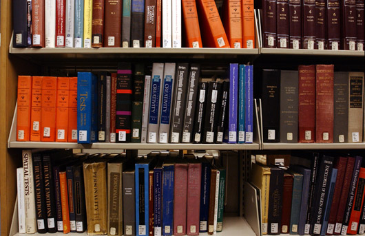 Shelves of books in the library