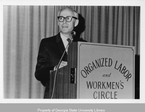 Jacobs speaking at the First Workmen's Circle Awards Banquet, 1969