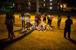 Young people gather at Michael Brown memorial in Ferguson, August 23, 2014. CC image by Flickr user Youth Radio.