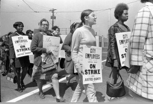  Sanitation workers strike supporters marching in downtown Atlanta, Georgia, March 28, 1970. Tom Coffin Photographs [V003-700328-B22]