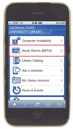 GSU Library Mobile Site, Group Study Room Reservation System