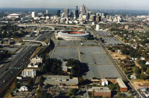 Atlanta-Fulton County Stadium and the future site of Turner Field, 1992