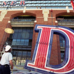 Installation of the Turner Field sign, March 1997