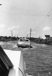 Hurricane David floods a road near Savannah, GA.