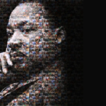 image of Martin Luther King Jr. made up of smaller photos of service activities