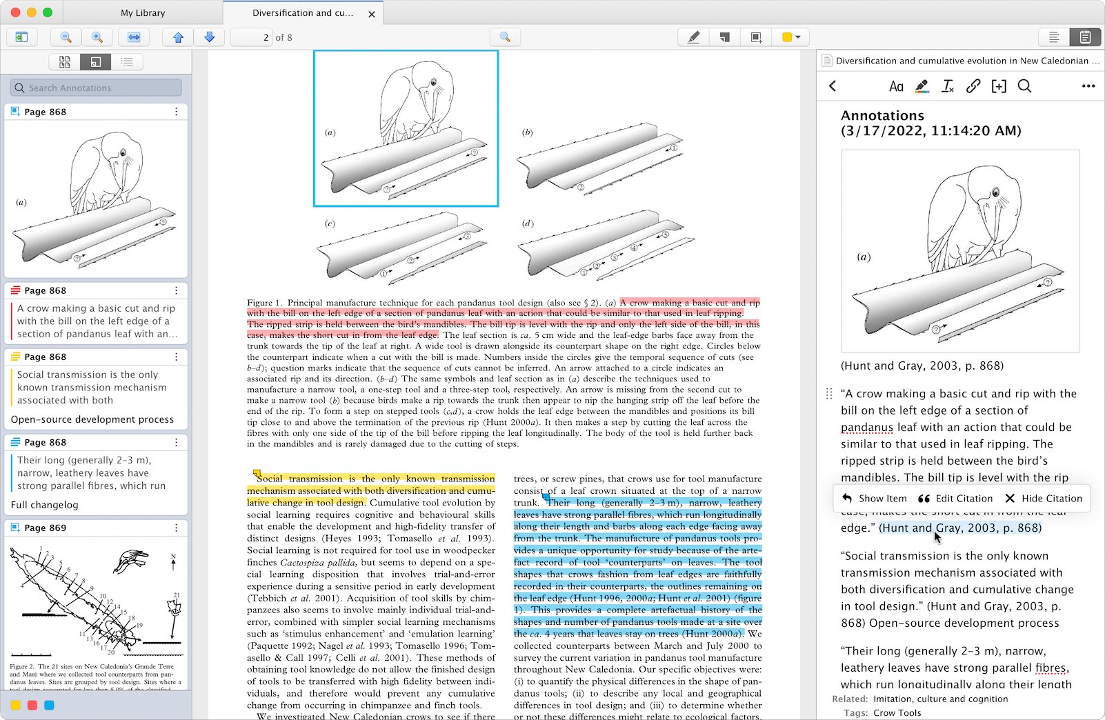Screenshot of an annotated PDF from the new version of Zotero