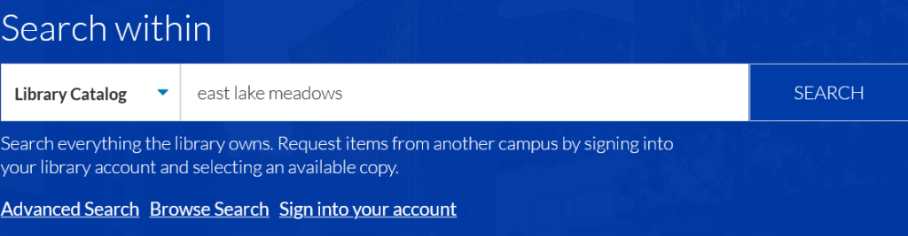 Image of Library catalog search of East Lake Meadows