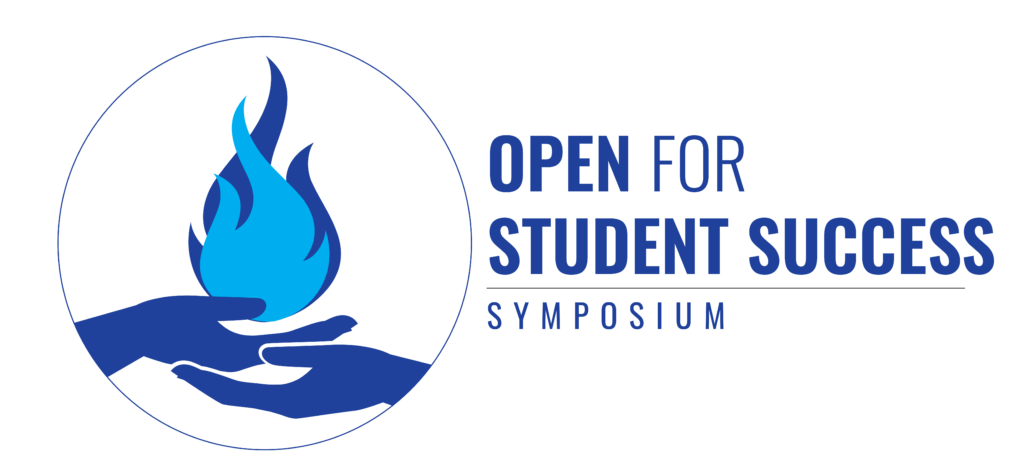 open for student success symposium logo, consisting of open hands sharing a flame